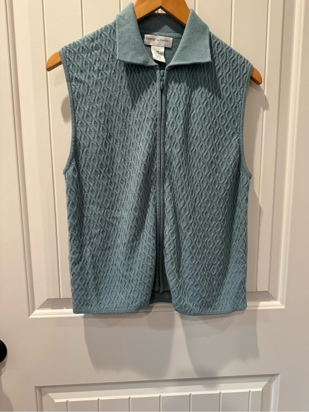 Draper's & Damon's Slate Blue Diamond Knit Full-Zip Vest PM Petite Medium